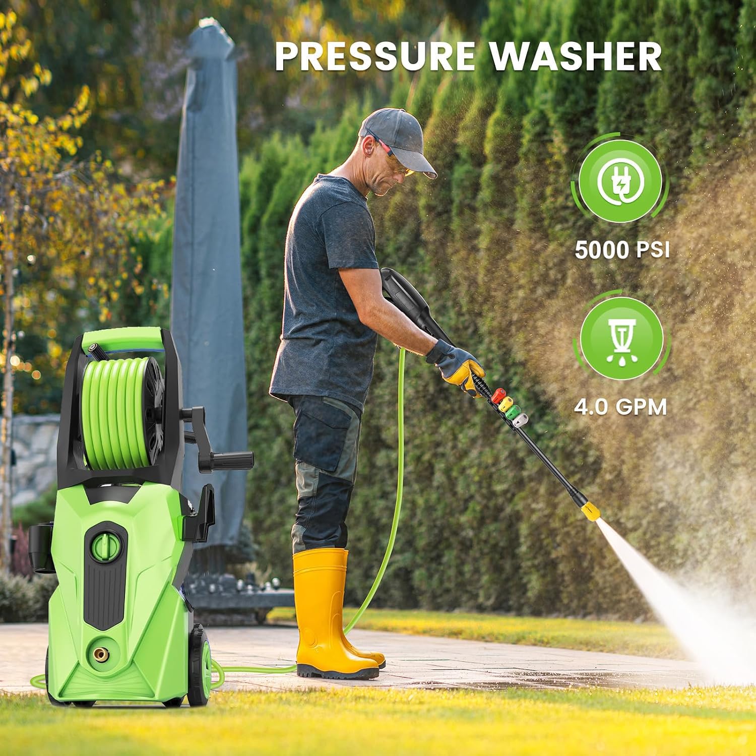 Electric Pressure Washer 5000PSI, 4.0GPM Portable Power Washer, Water Pressure Washer with 33FT Hose, 4 Nozzle