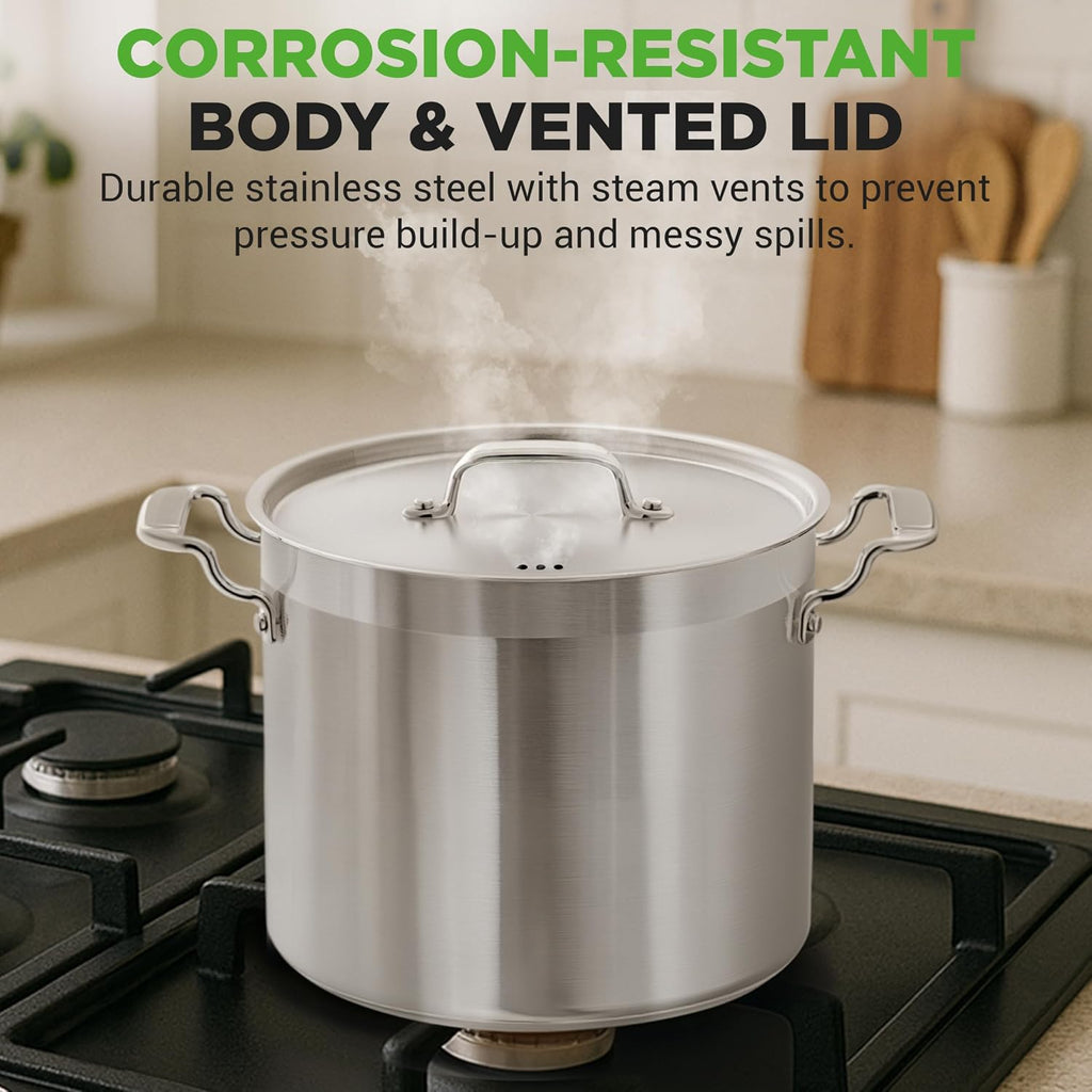 16-Quart Stainless Steel Stockpot - 18/8 Food Grade Heavy Duty Large Stock Pot for Stew, Simmering, Soup, Includes