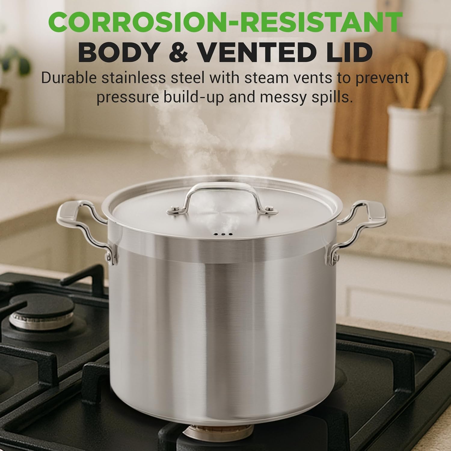 16-Quart Stainless Steel Stockpot - 18/8 Food Grade Heavy Duty Large Stock Pot for Stew, Simmering, Soup, Includes