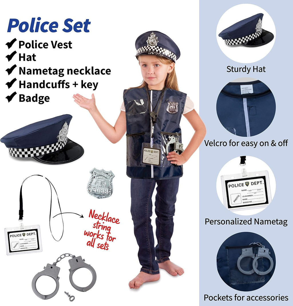 3-in-1 Kids Dress Up Clothes, Police, Firefighter, Doctor, 3+ | Machine-washable pretend-play toddler costume set