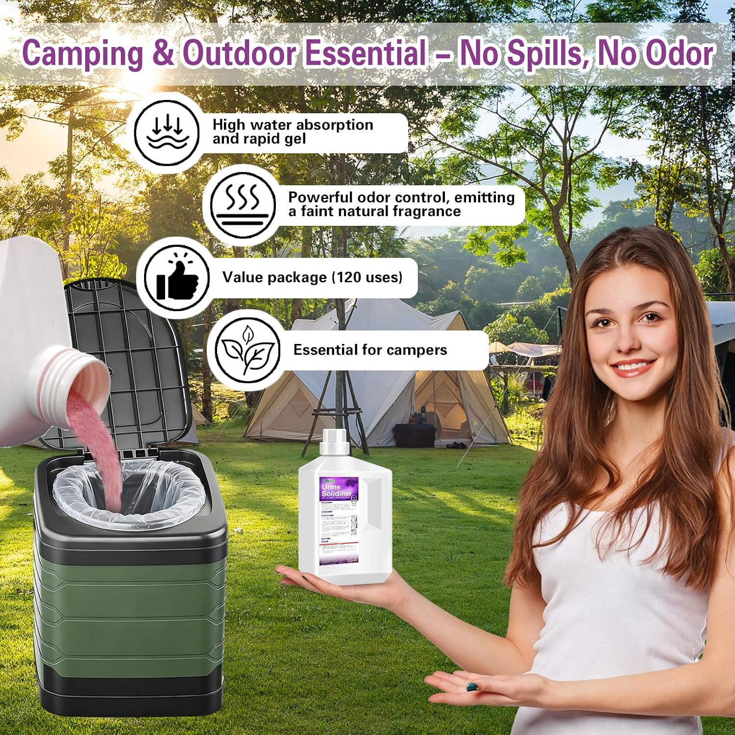 Pee Powder for Camping Toilet Gel,Urine Solidifier Powder Super Absorbent Portable Camping Toilet Deodorizer Liquid