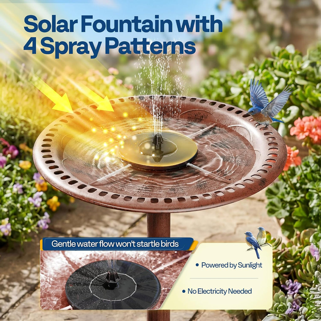 Bird Bath with Solar Fountain for Outside, Pedestal, Bronze