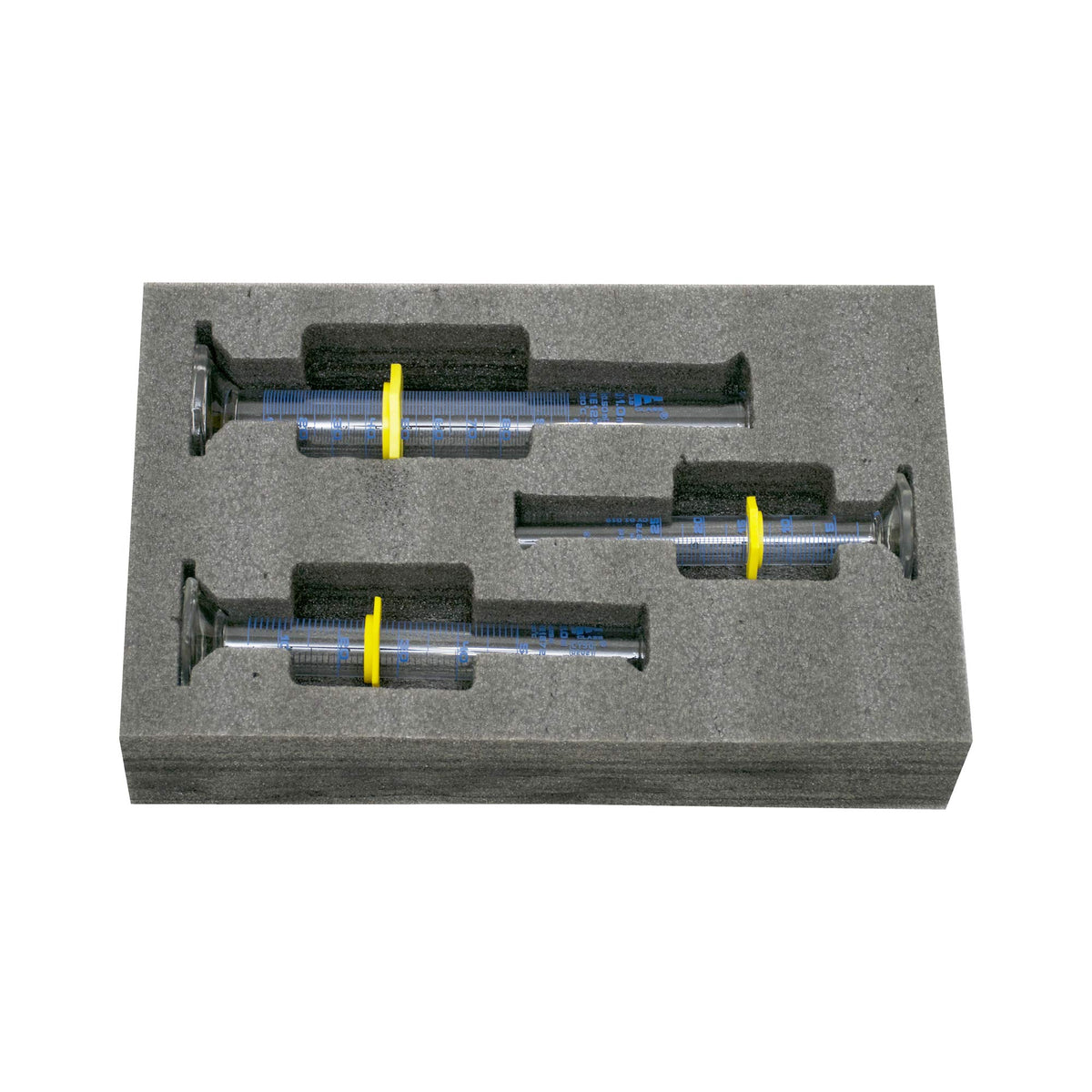 EISCO Premium Graduated Cylinder Set - 25mL, 50mL & 100mL - ASTM, Class A - Protective Collars, Hexagonal Base - Blue Graduations - Borosilicate 3.3 Glass