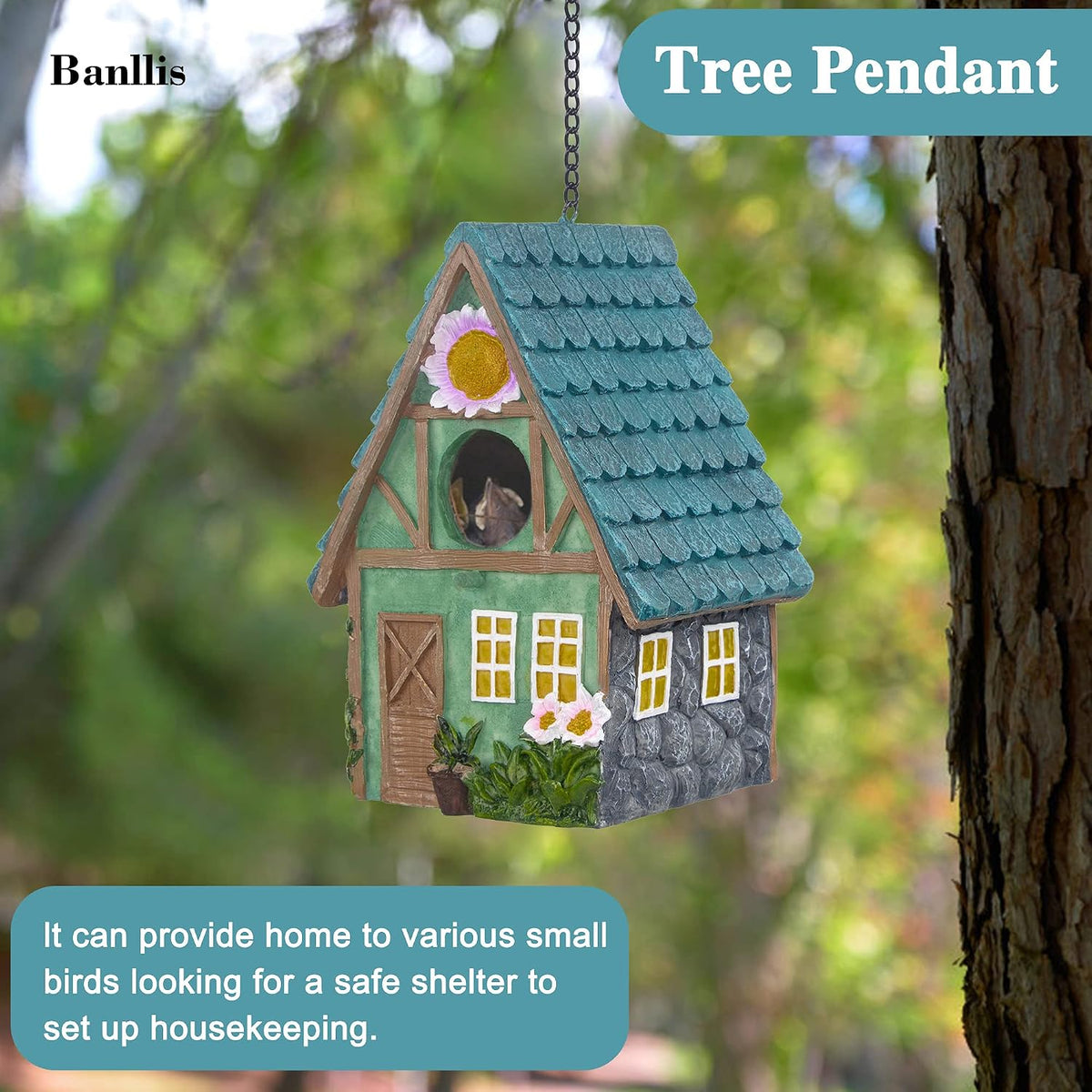 Bird Houses for Outside, Resin Bird House with Hang Chain, Decorative Bird Cage, Outdoor Garden Decor for