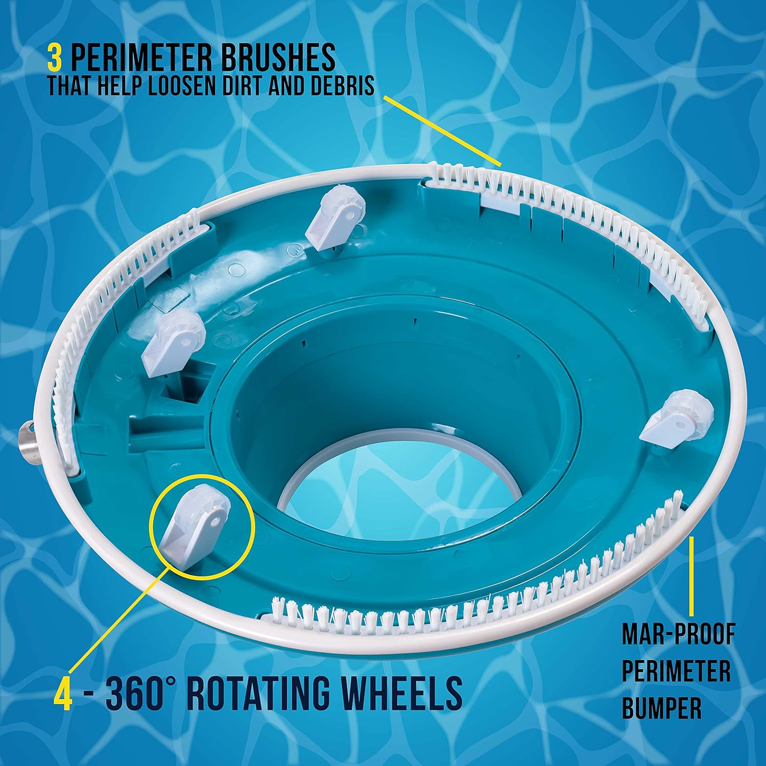 Professional Swimming Pool Leaf Terminator Vacuum - 15" Pool Cleaner Body, 8 Pressure Jets, 4 Rotating Wheels, 3