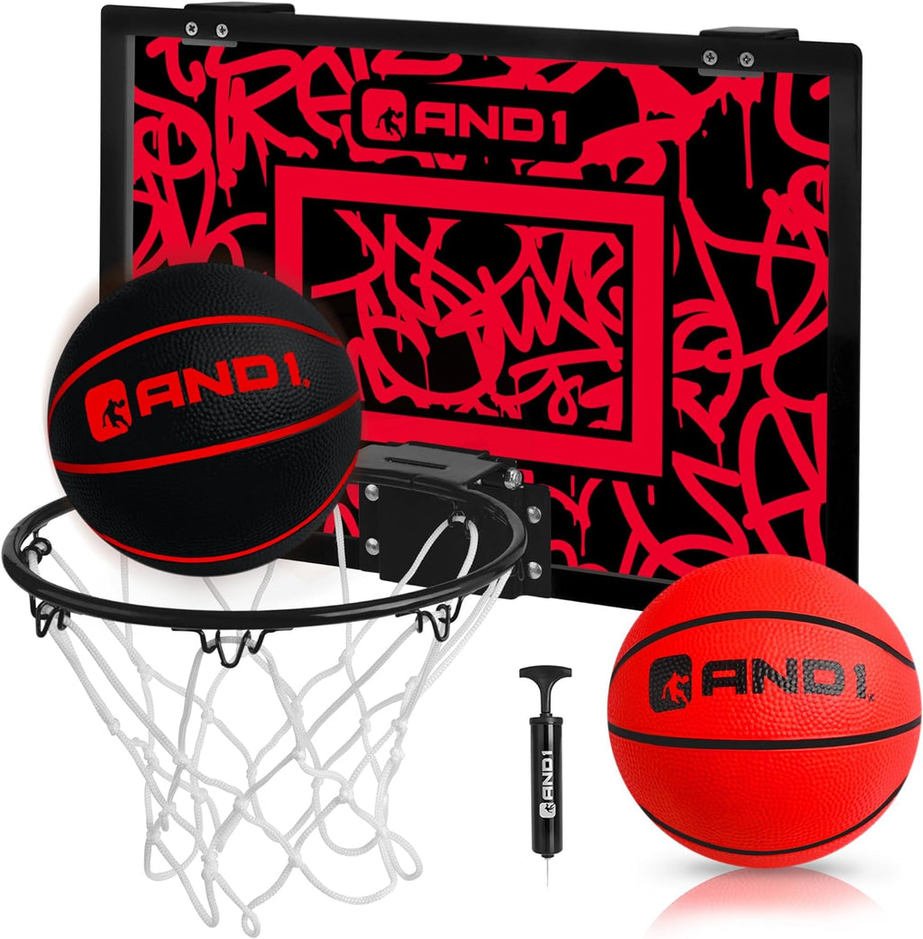 Over the Door Mini Basketball Hoop: 18x12 Shatterproof Backboard, 2 Mini Basketballs, and Hand Pump Included