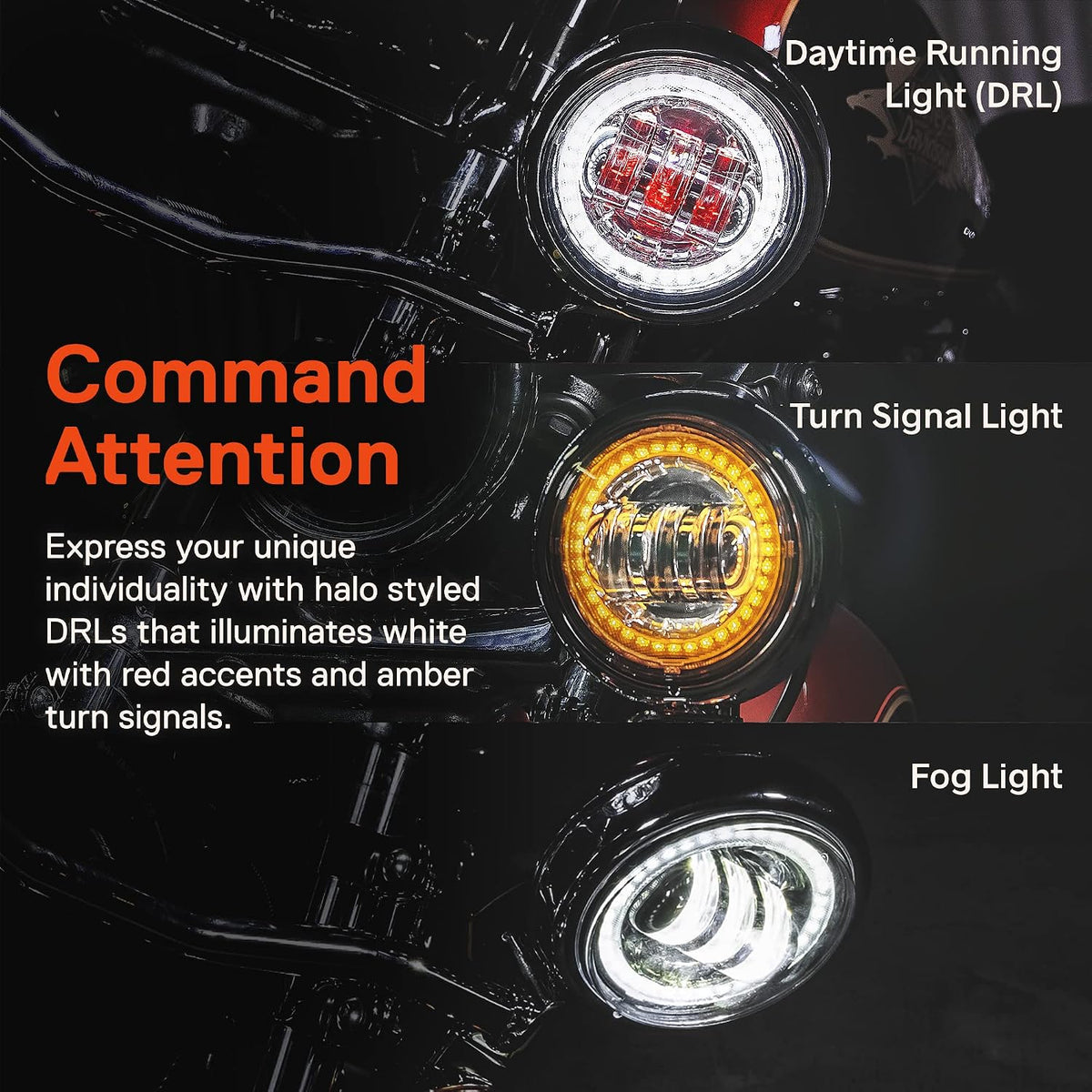 TRUE MODS 7 Inch Halo LED Headlight 4.5" Passing Light for Harley Davidson