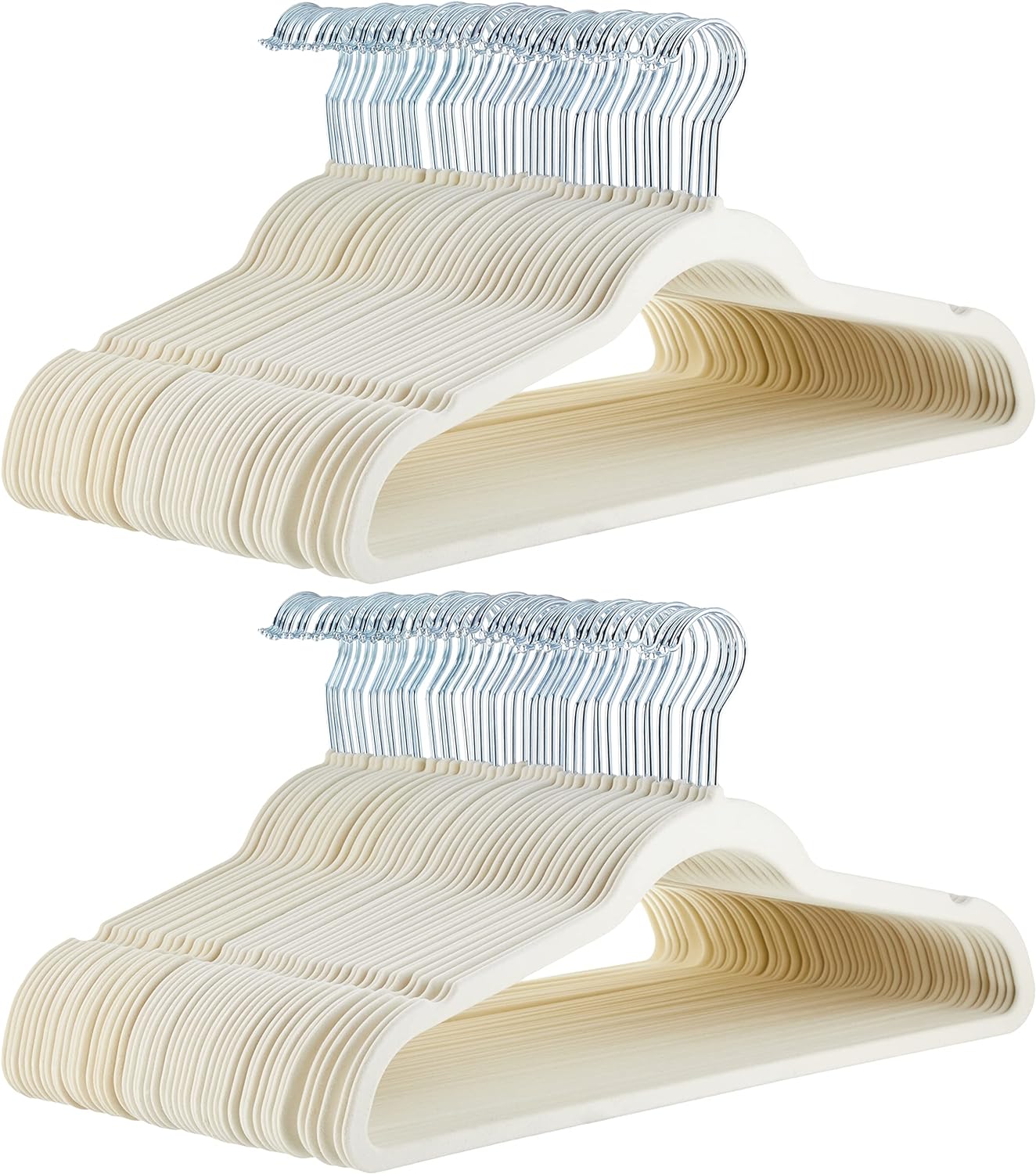 Slim Velvet Non-Slip Space Saving Suit Clothes Hangers for Closet Organization, Ivory/Beige, 100-Pack