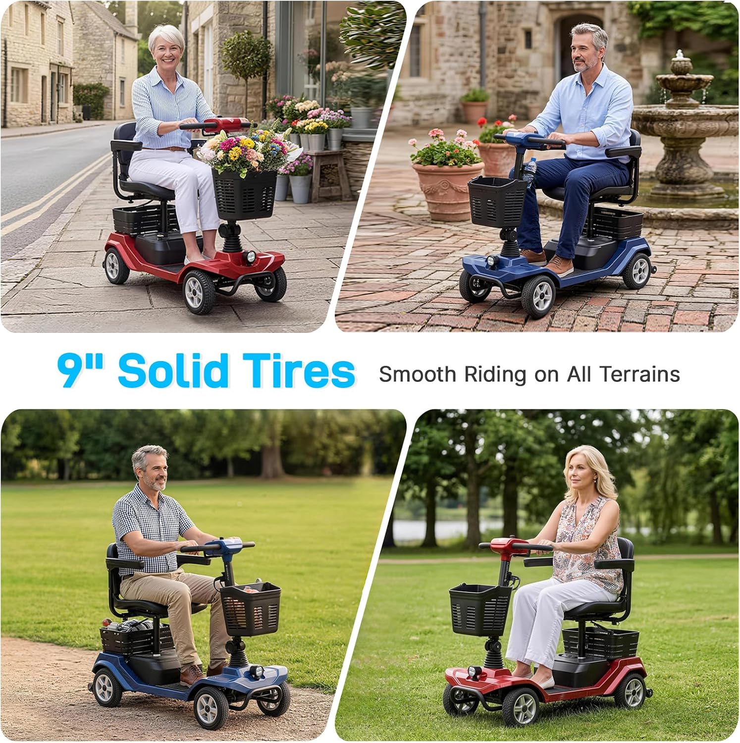 4-Wheel Mobility Scooter for Seniors/Adult, NFC Keyless Start Navy