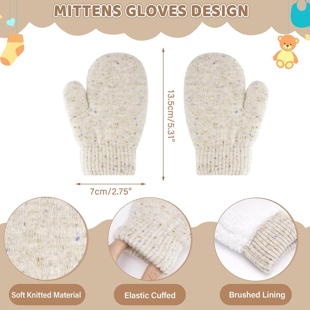 Kid Toddler Winter Beanie Hat Gloves Scarf for 0-4Y Girls | Pompoms Knit Thermal Warm Mittens for 0-6 6-12 12-18