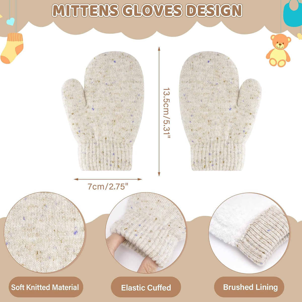 Kid Toddler Winter Beanie Hat Gloves Scarf for 0-4Y Girls | Pompoms Knit Thermal Warm Mittens for 0-6 6-12 12-18