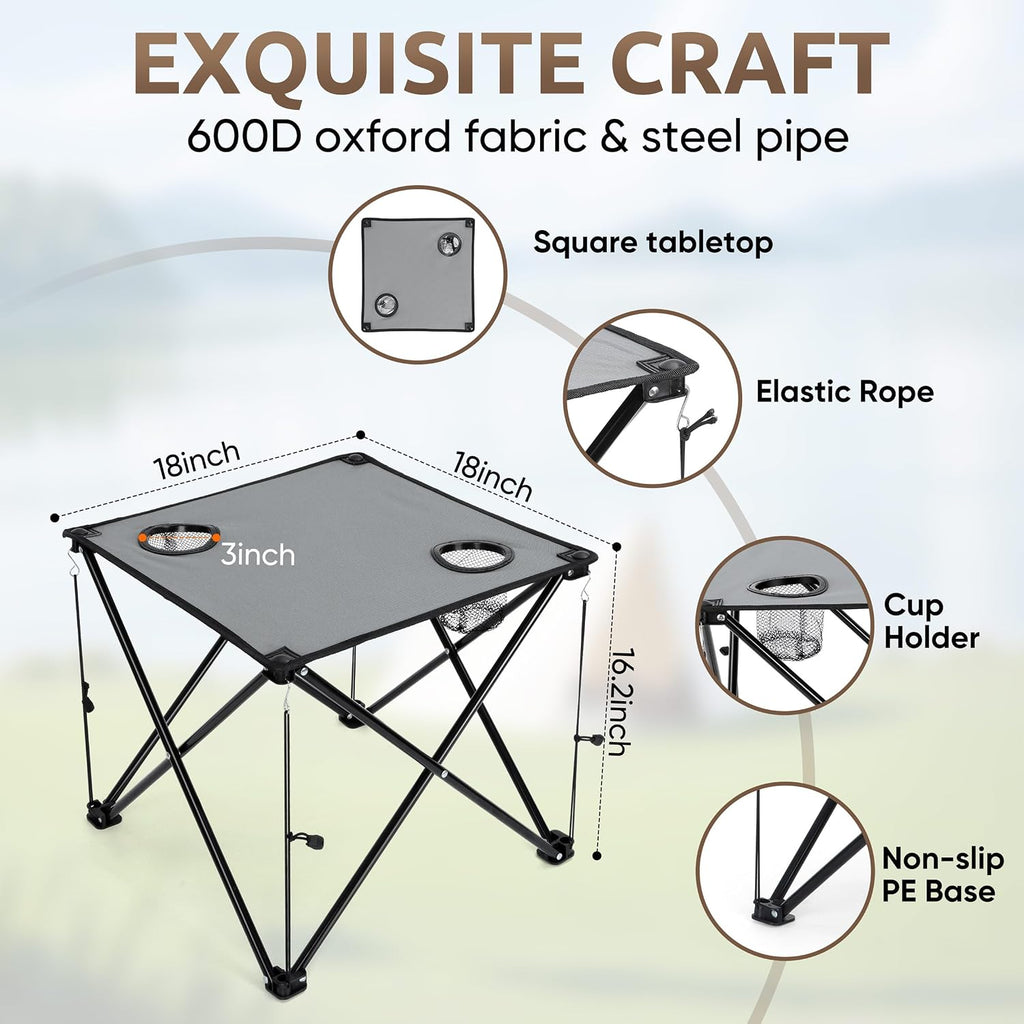 Low Beach Chairs, 3Pcs Folding Camping Chairs with Table - Black | Lawn Chair Set for Adults Fishing, Picnic