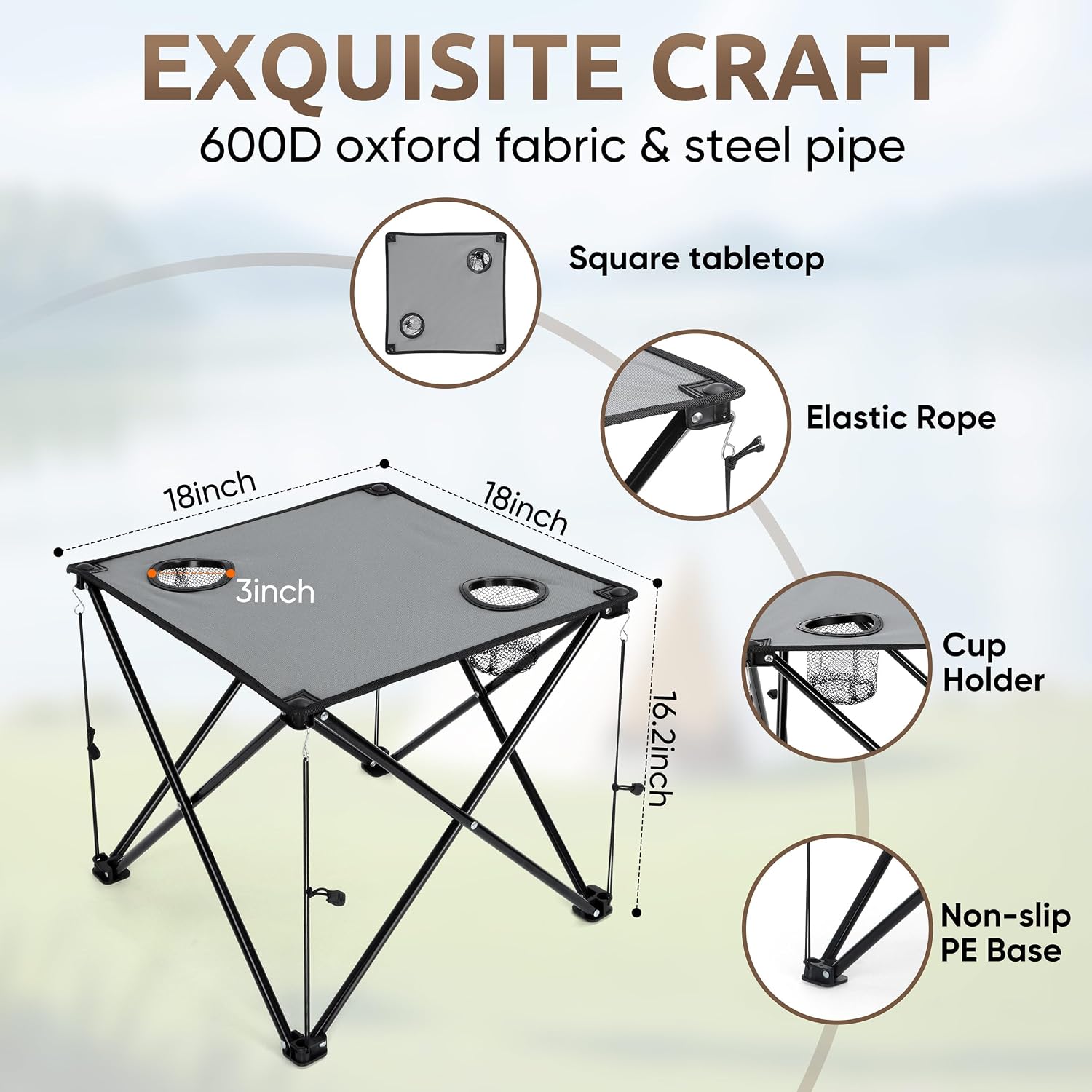 Low Beach Chairs, 3Pcs Folding Camping Chairs with Table - Black | Lawn Chair Set for Adults Fishing, Picnic