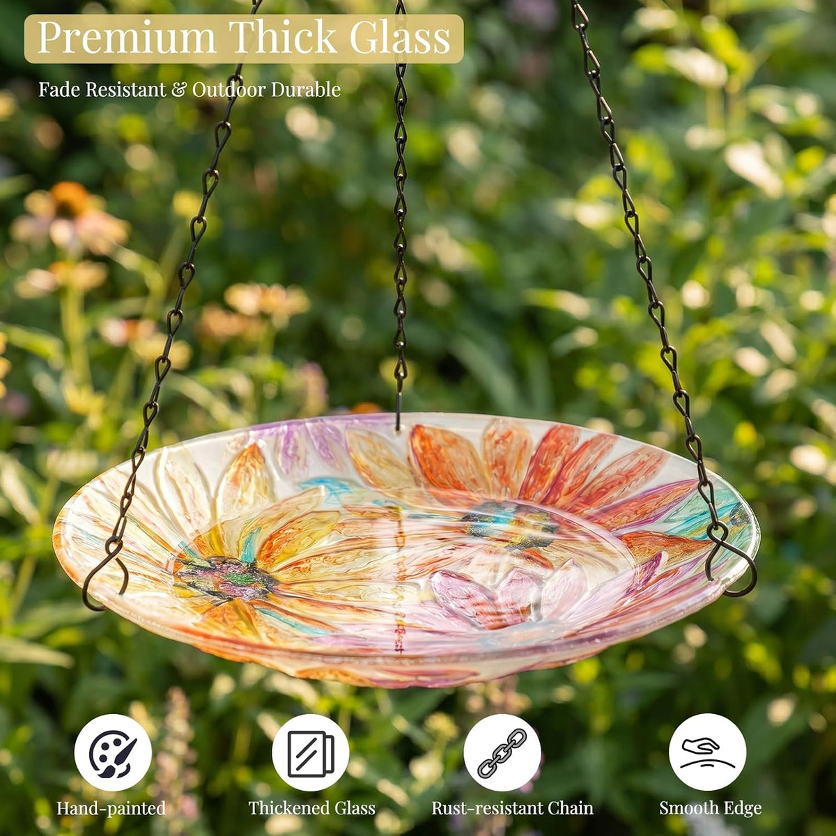 Hanging Bird Bath Outdoor Glass Bird Baths Feeder for Garden Decor