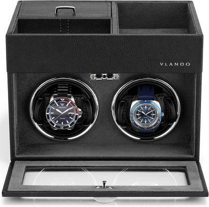 Automatic Double Watch Winder for Men - Watch Winder Box with Jewelry Organizer Tray for Father Husband Dad, Japanese