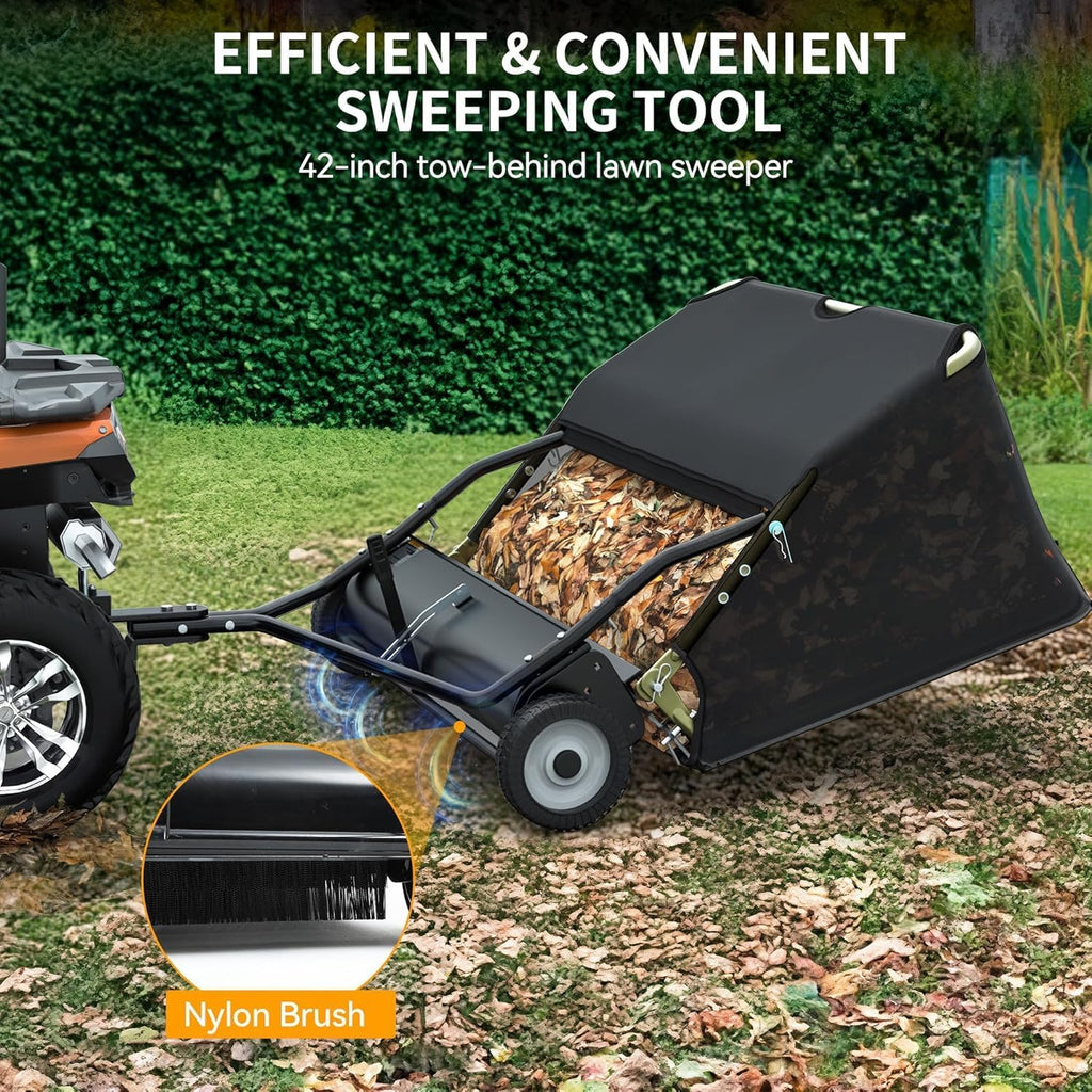 42in Tow Behind Lawn Sweeper, 20 cu. Ft Leaf Grass Collector