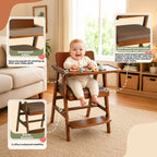 3-in-1 Wooden High Chair with Steps & Adjustable Tray for Baby Toddler