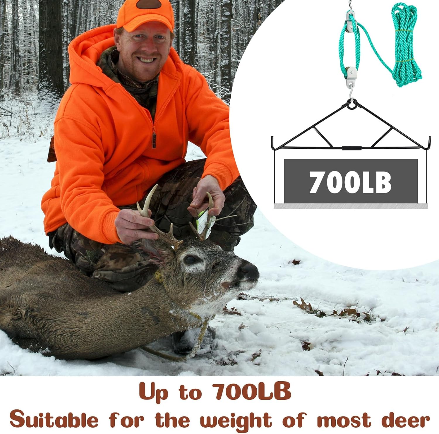 2 Pcs 700 Lbs Hunters Specialties Gambrel Deer Hanger Gambrel and Pulley Hoist Elk Deer Skinning Rack for Men Wild