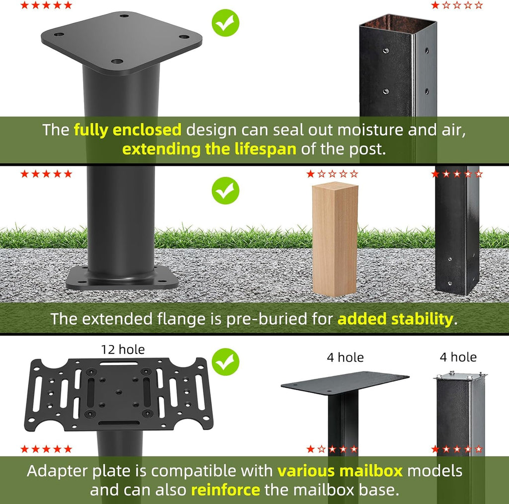 27" Mailbox Post with Mounting Bracket Installed On Concrete Floor, Compatible with Mail Boss, Architectural