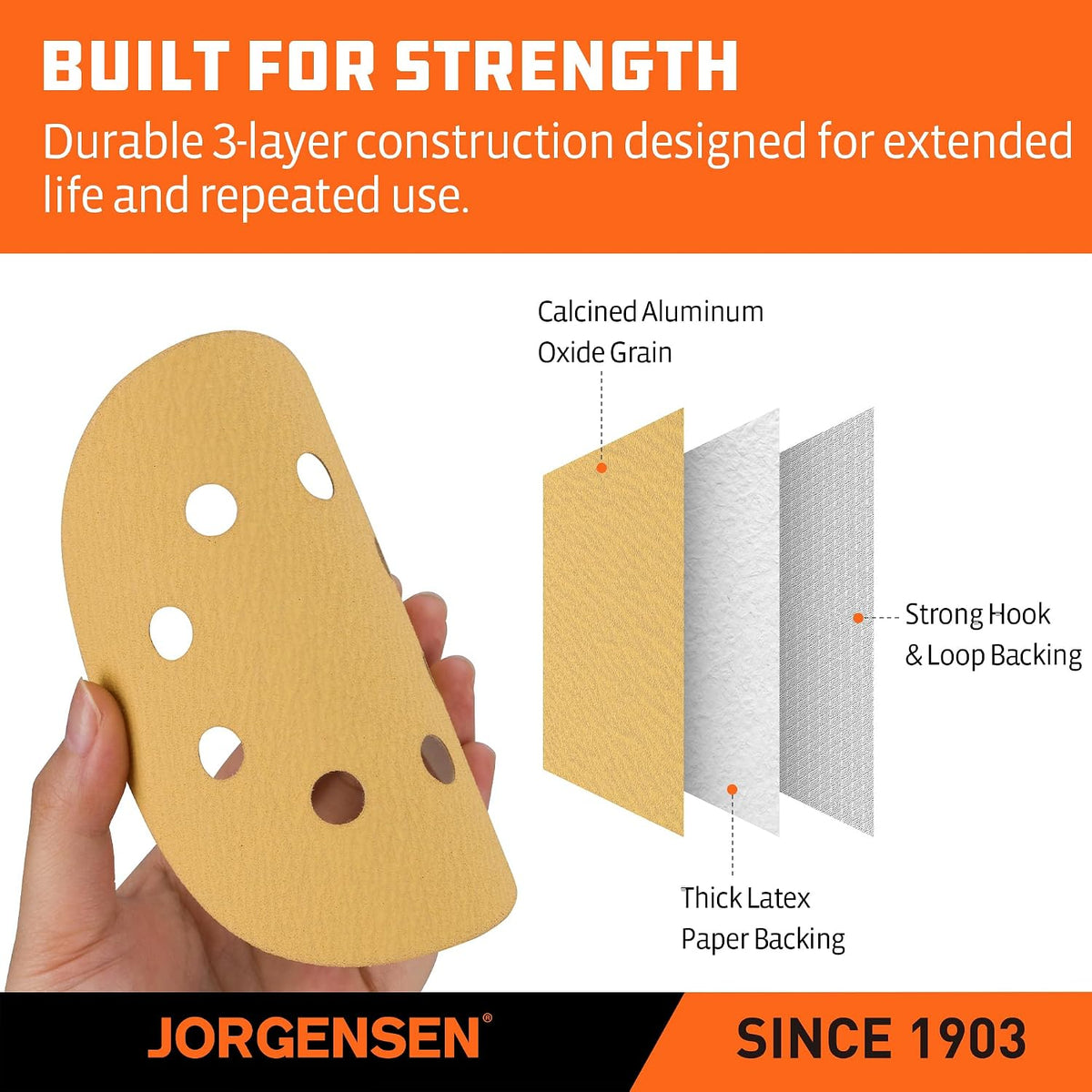 Jorgensen 50-Piece 5-Inch Premium Sanding Discs, 8-Hole Hook and Loop