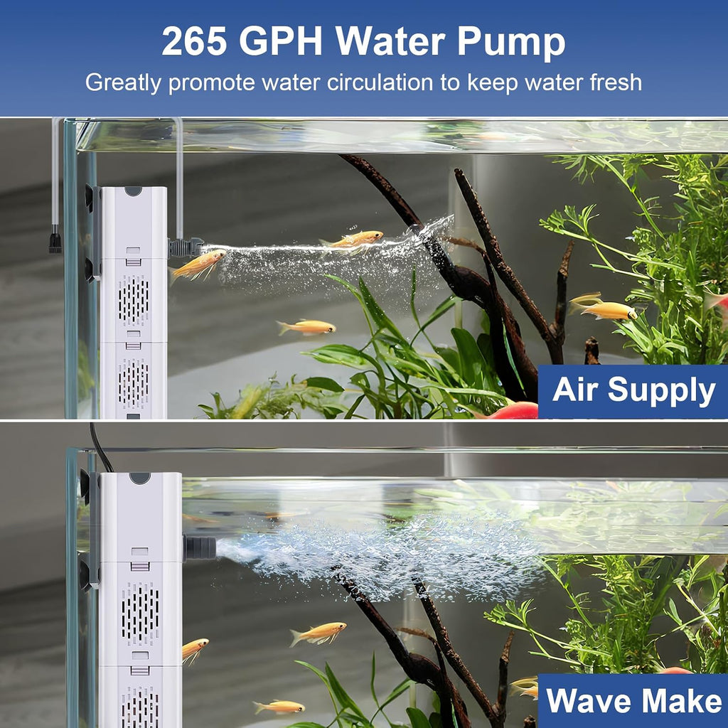 265 GPH 4-In-1 Aquarium Filter, 20-80 Gallon Fish Tank Filters (15 W)