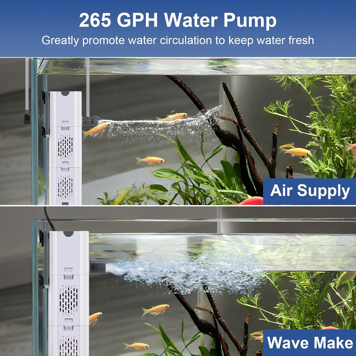 265 GPH 4-In-1 Aquarium Filter, 20-80 Gallon Fish Tank Filters (15 W)