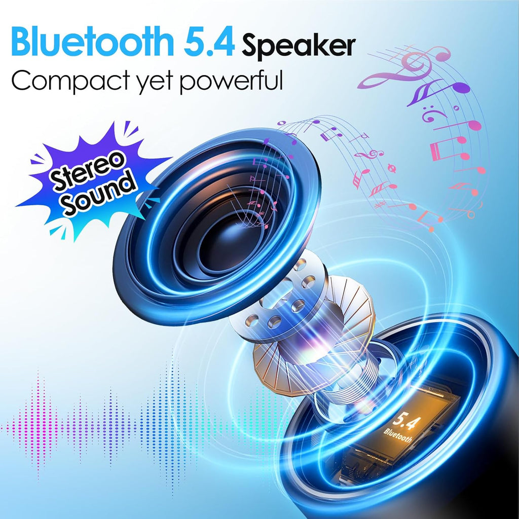 Portable Bluetooth Speaker 5.4, Mini Speaker, 12H Battery Life & Noise Reduction Mic, Metal Cover, TWS Pairing
