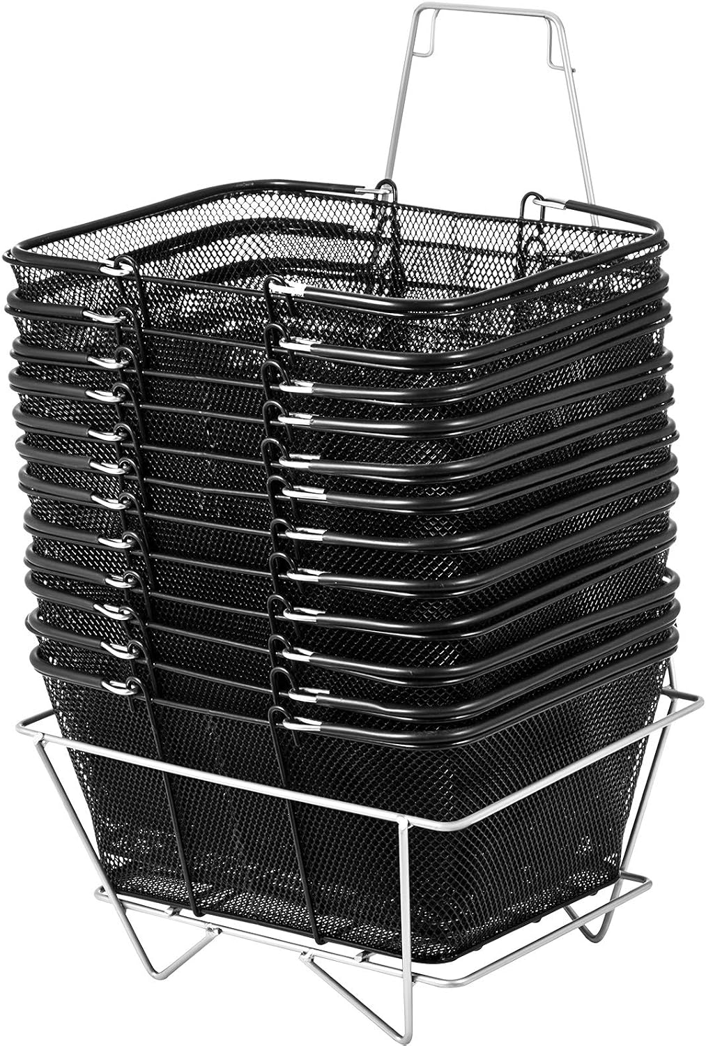 Mophorn 12PCS Shopping Baskets with Handles, Black Metal Shopping Basket, Portable Wire Shopping Basket, Black Wire