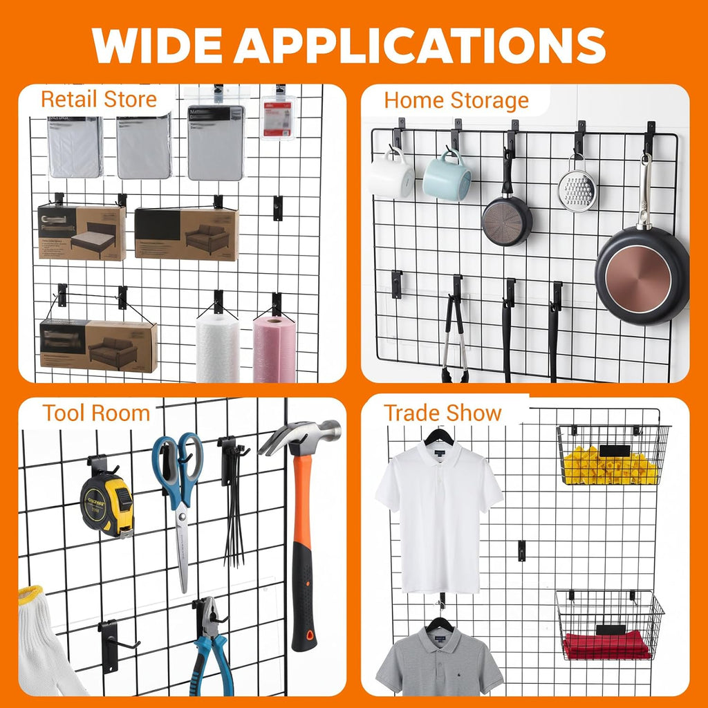 4/6/8 Inch Gridwall Hooks, 60 Pack Heavy Duty Black Grid Wall Hook Display Hooks for Gridwall Panels, 20 Lbs Load
