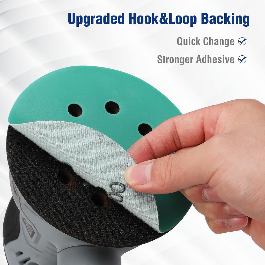 Sanding Discs Set, 5-Inch 8-Hole Hook and Loop, 150 Pack, Green | Includes 10 Grit Options from 60-600 for Random