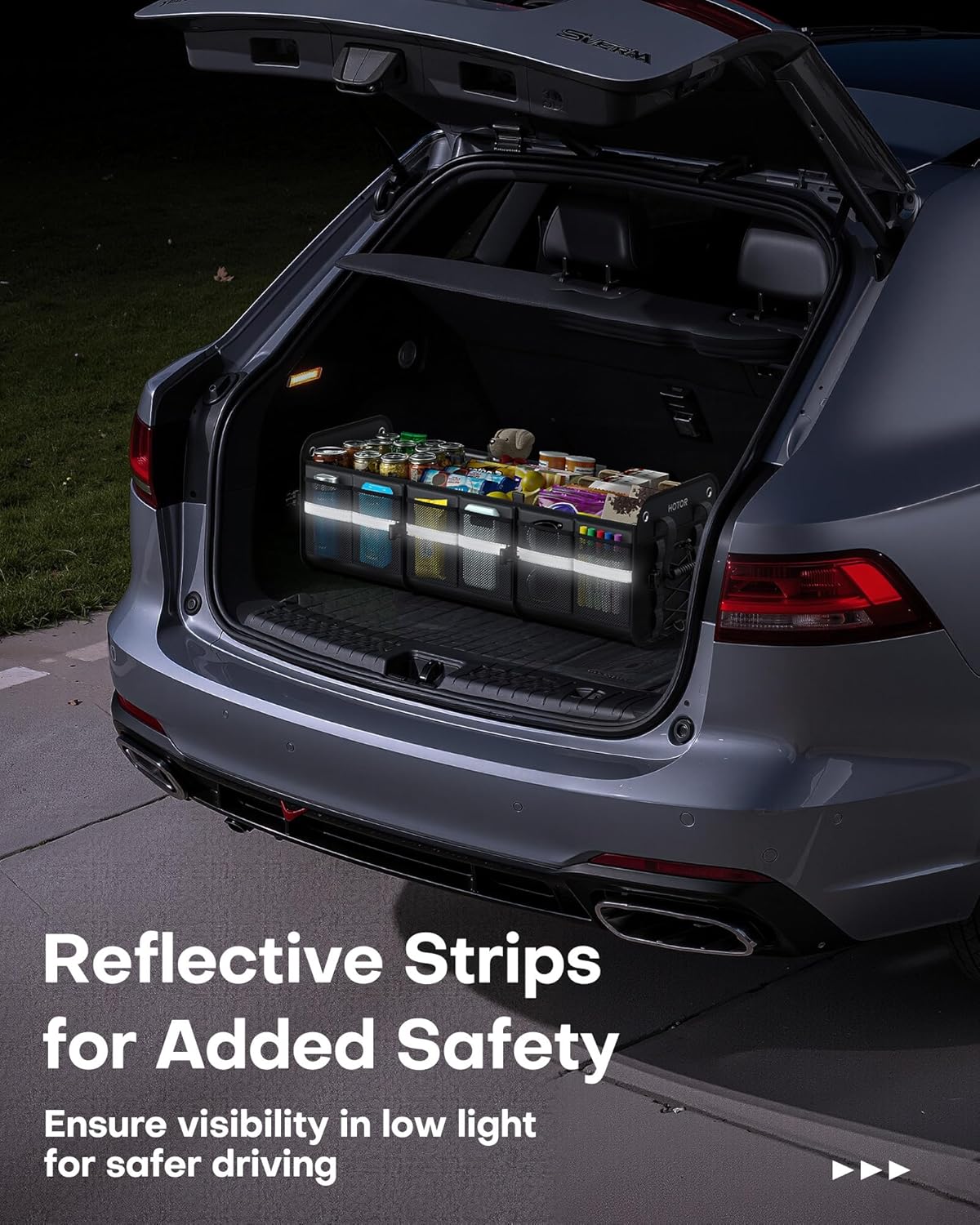 Trunk Organizer for SUV – Car Storage Box with Reflective Strips, Collapsible Car Organizer with Large Capacity
