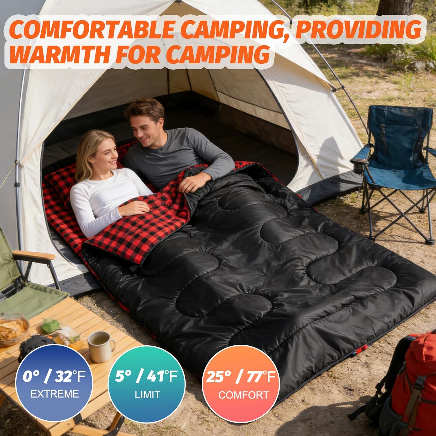 Double Sleeping Bag for Adults with 2 Pillows, Big&Tall XL Queen Size Sleeping Bag for 2 Person, Waterproof 2 Person