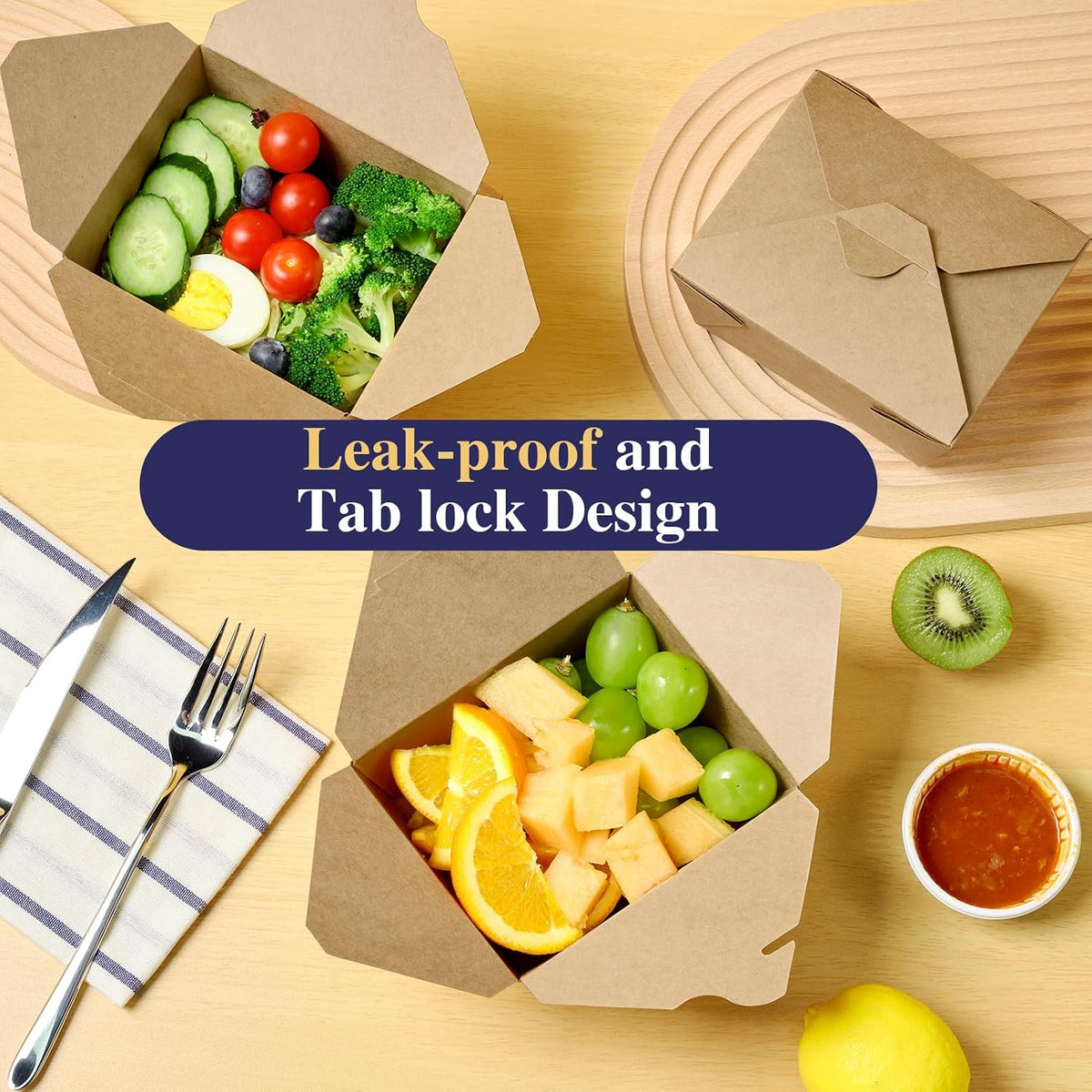 50 Pack 27 oz Leak Grease Resistant Kraft Brown To Go Boxes