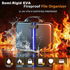 Fireproof Document Organizer with Lock, Semi-Rigid EVA Shell File Box with 13-Pocket Accordion Folder