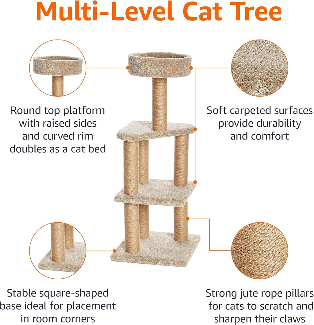 Cat Tree Tower - Multi-Level Climbing Activity Center for Indoor Cats & Kittens with Scratching Posts, Platform, Jute