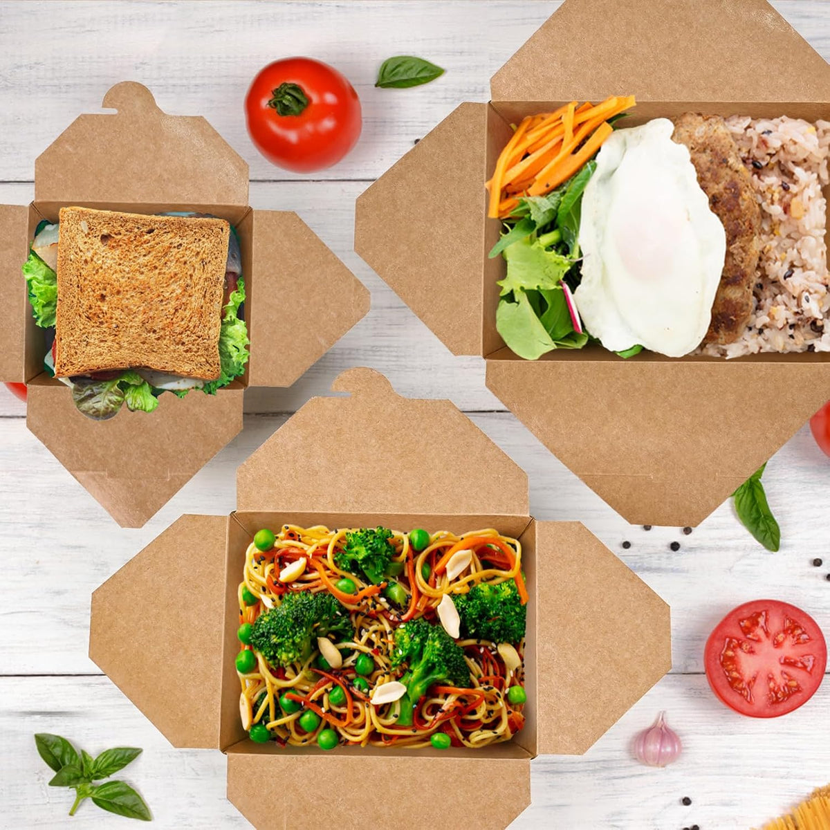 200 Pack 71 oz Kraft Paper Large Takeout Food Containers