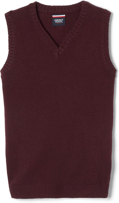 Boys' V-Neck Sweater Vest, Burgundy, M (8)