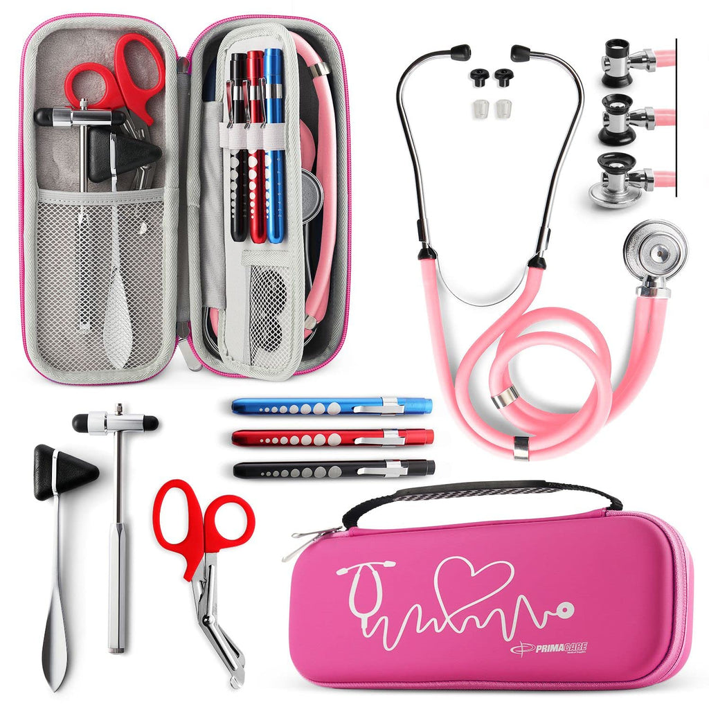 KB-9397-PK Stethoscope Case, Supplies Included, Pink with Multiple Compartments, Portable and Lightweight First Aid