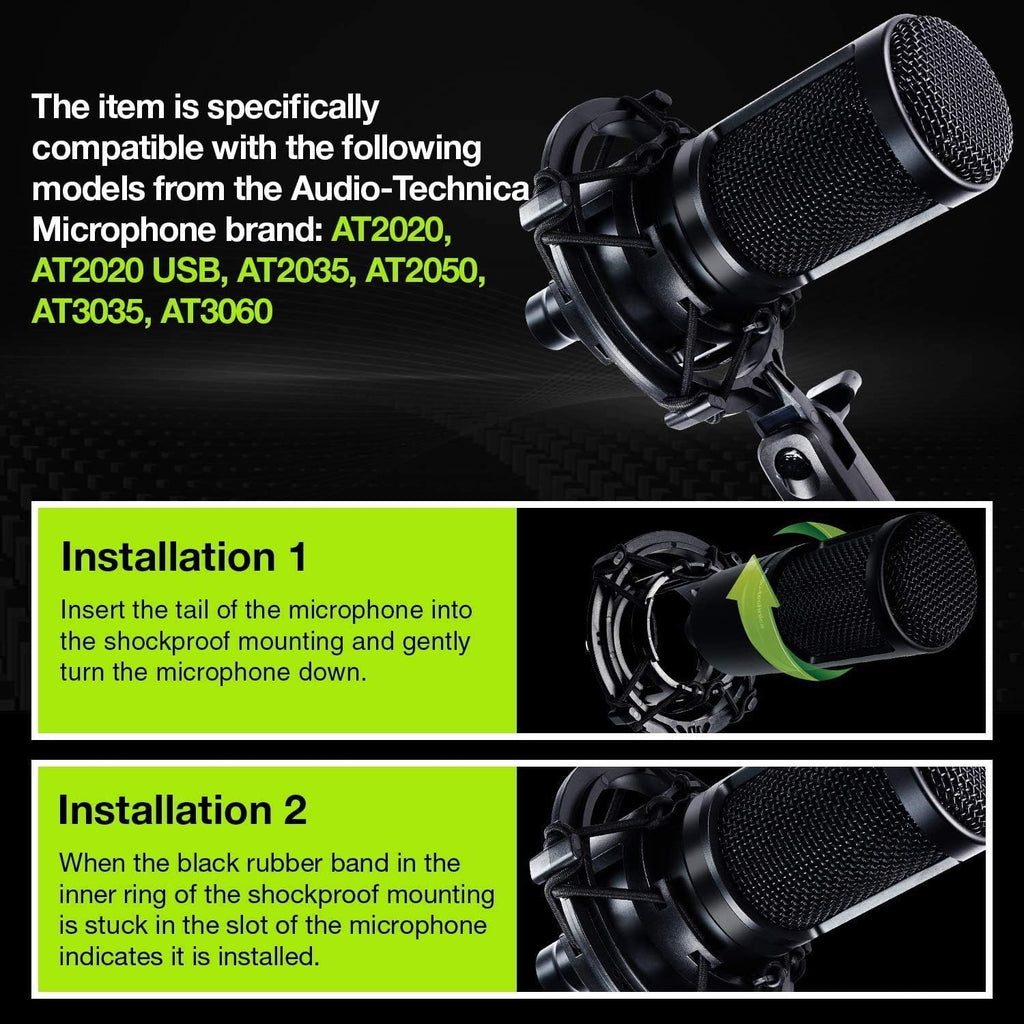 AT2020 Microphone Shock Mount with Pop Filter, Custom Built for AT2020 Mic | Pop Filter & Anti-Vibration Suspension