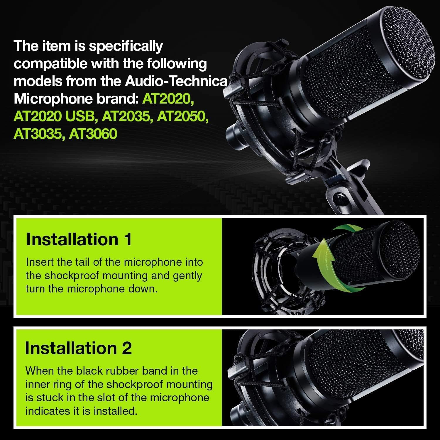 AT2020 Microphone Shock Mount with Pop Filter, Custom Built for AT2020 Mic | Pop Filter & Anti-Vibration Suspension