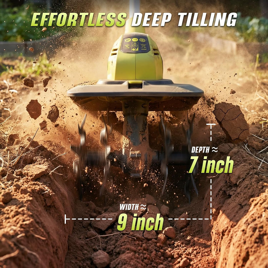 Cordless Tiller for Gardening, 20V 2 X 4.0Ah Battery Powered Cultivator, 9-in Tilling Width and 7-in Depth Electric