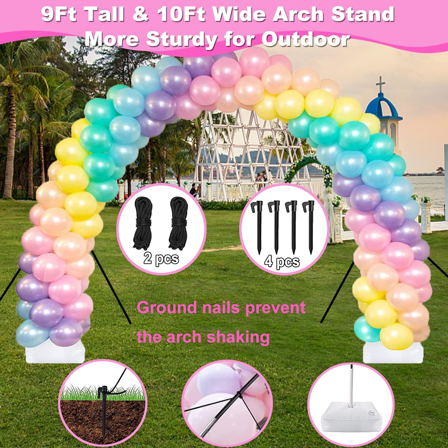 Balloon Arch Kit and Balloon Pump Electric, 10ft Wide Adjustable Balloon Arch Stand With 100Balloons 2Balloon Stands