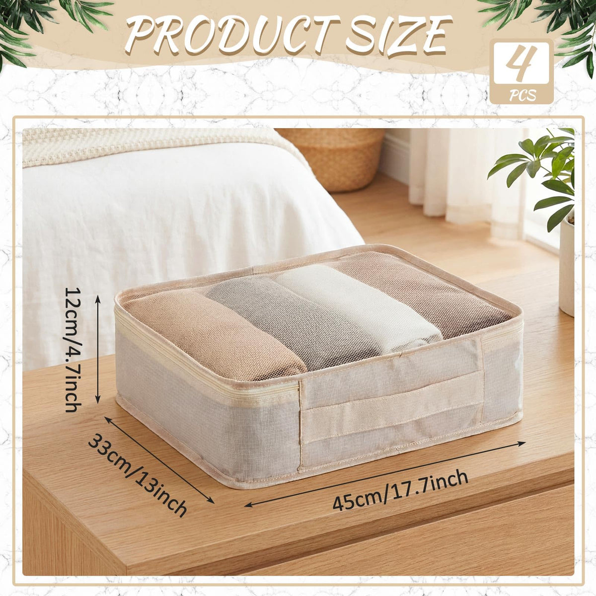 4 Pcs XL Packing Cube for Travel Luggage,Simple,Beige