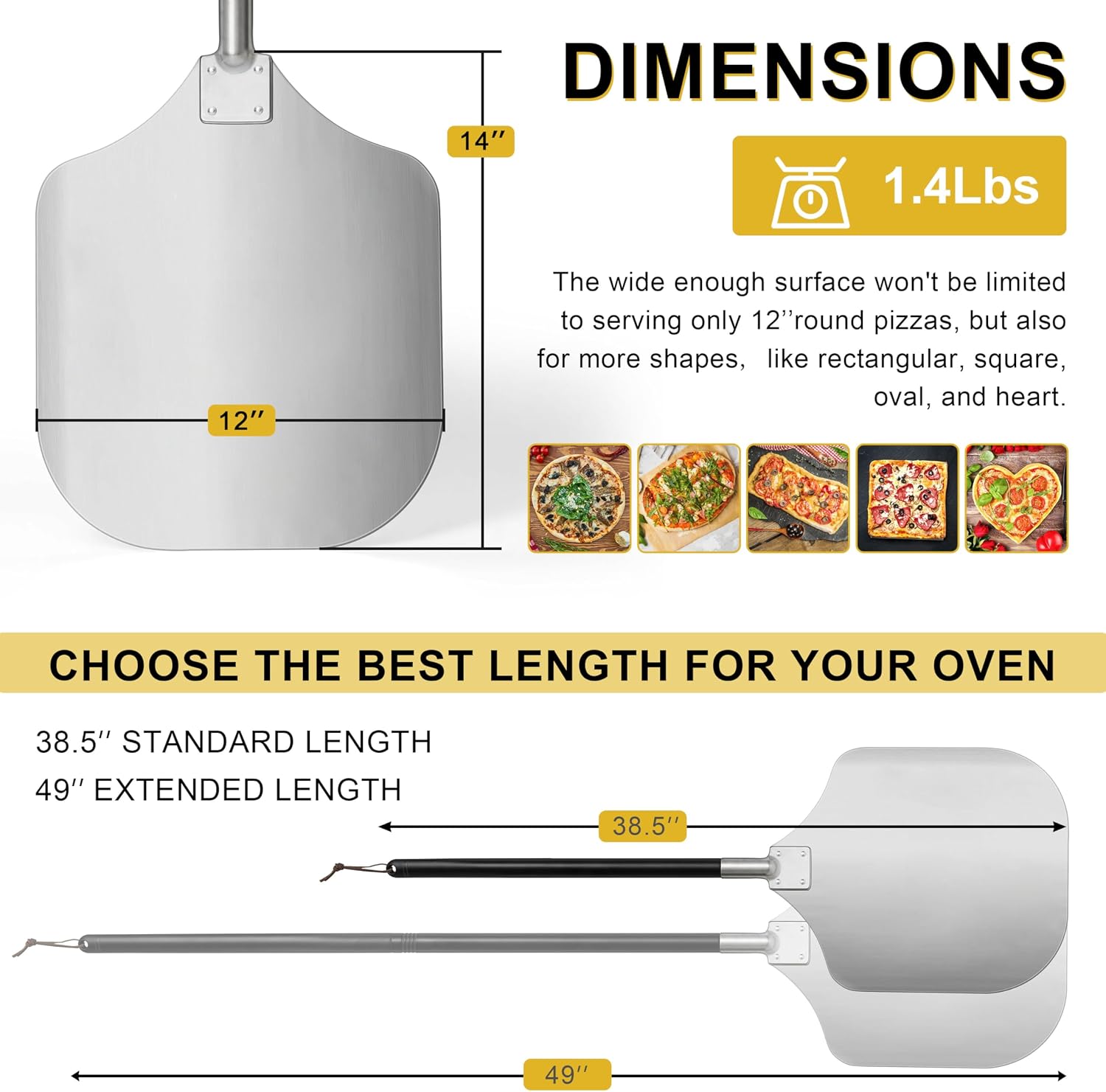 Pizza Peel 12 Inch, Aluminum Pizza Turning Peel (Painted Handle)
