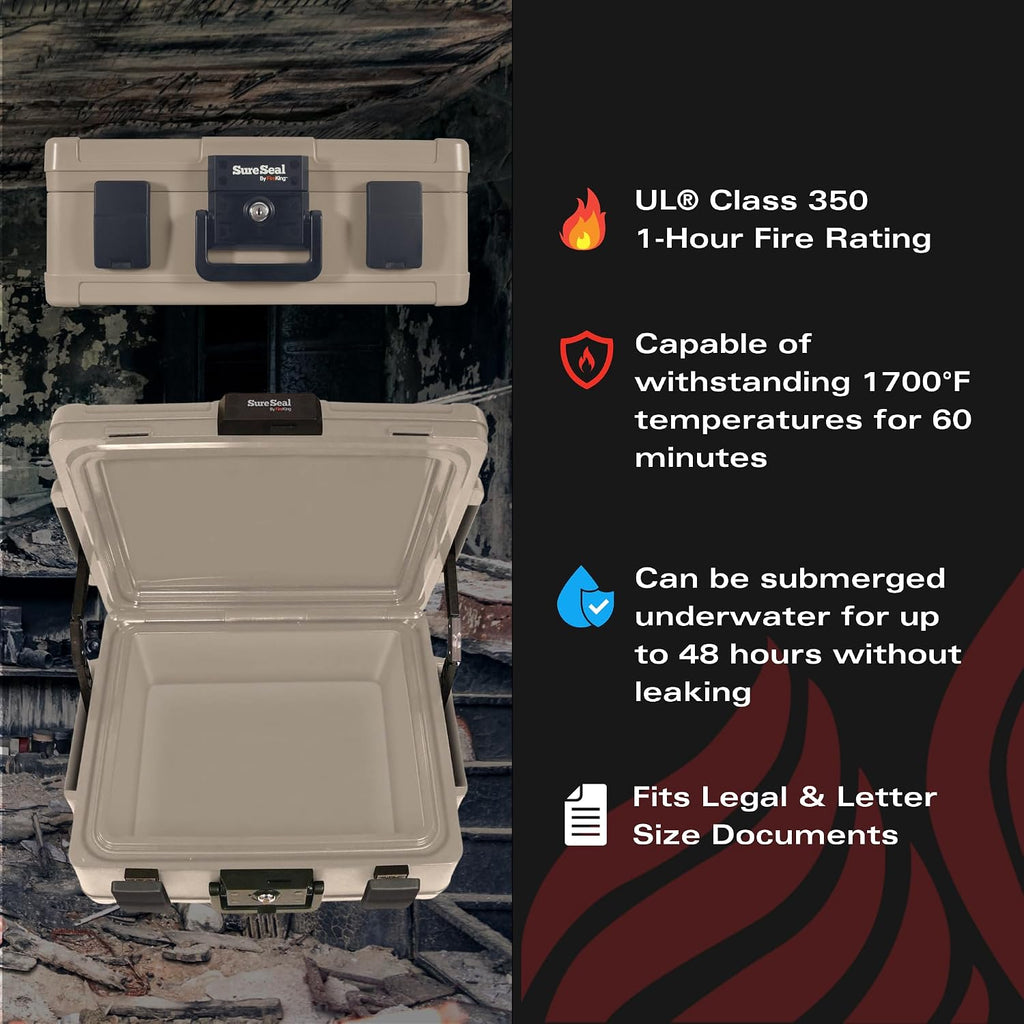 SureSeal Fire Safe with Key Lock, 1 Hour Fire Rated, UL Rated & 100 Hour Water Resistant Home Safe, Portable Home