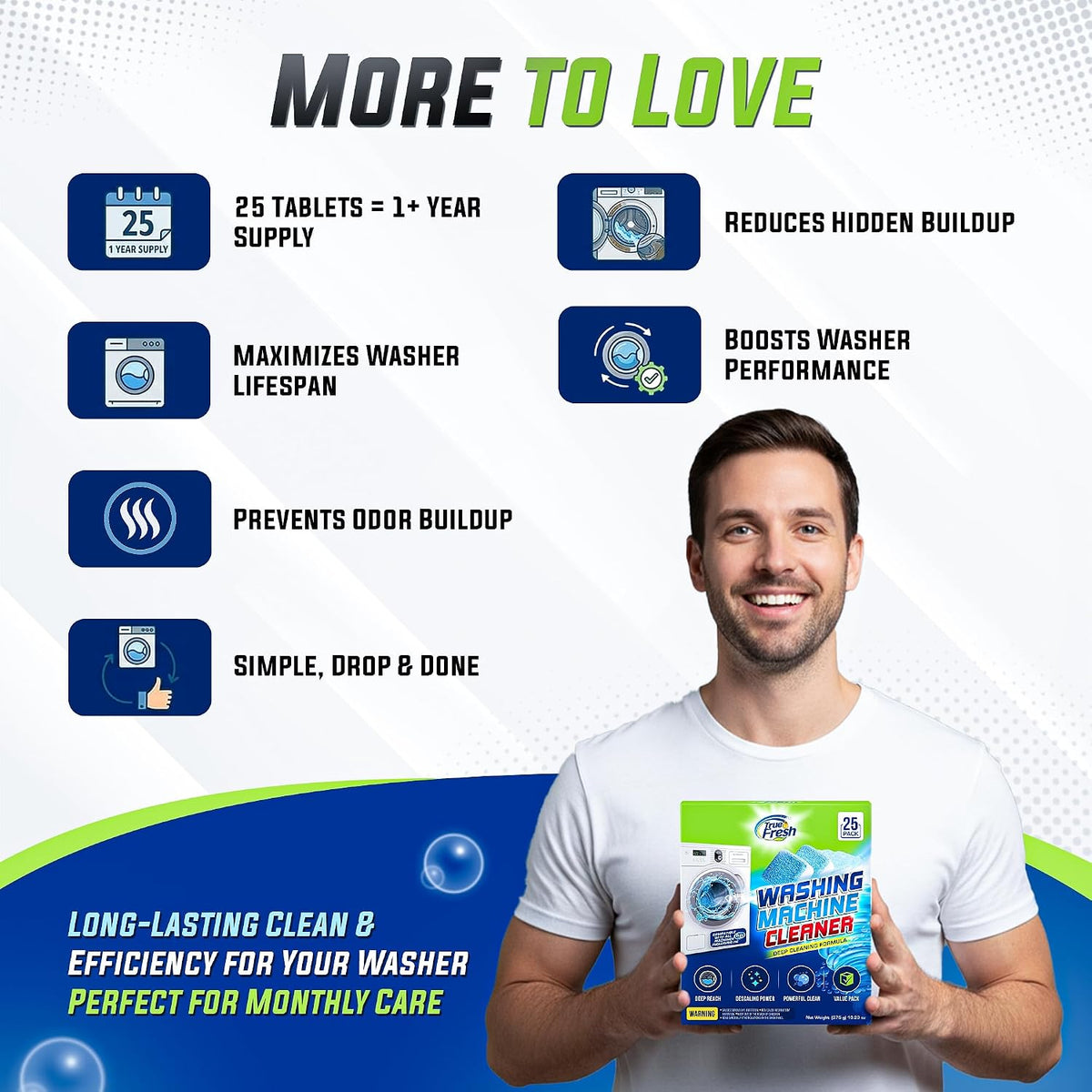 True Fresh Washing Machine Cleaner Tablets 25 Pack for Front Load Top Load