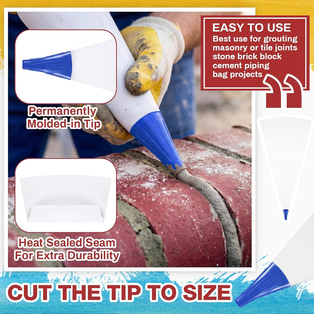 6-Pack Heavy Duty Tile Grout Bag Set, Tear Resistant,Blue | 3 Grout Bags 13" x 24" with Molded Tips, 1 Margin Trowel