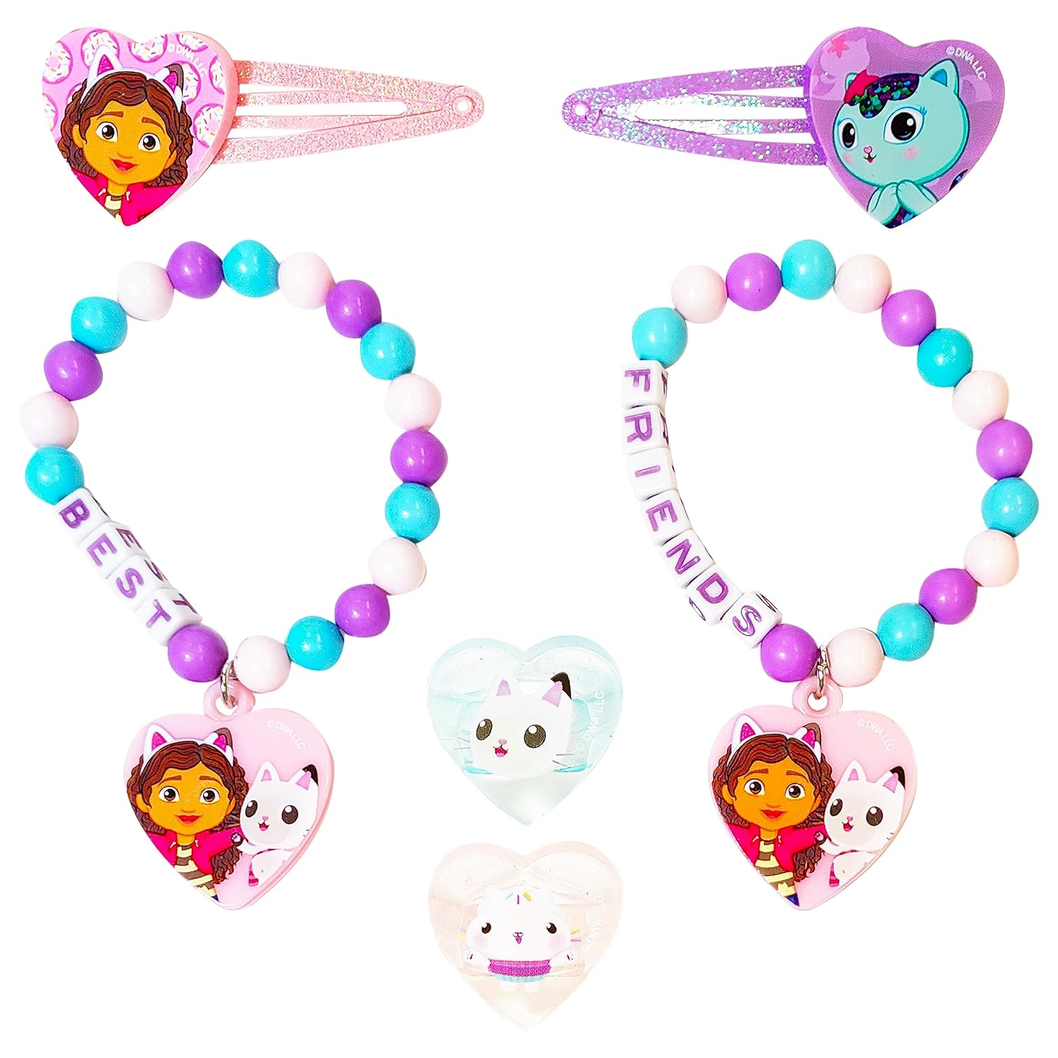 Gabby's Dollhouse Girls BFF 6 Piece Toy Jewelry Box Set with 2 Rings, 2 Bead Bracelets and Snap Hair Clips Ages 3+