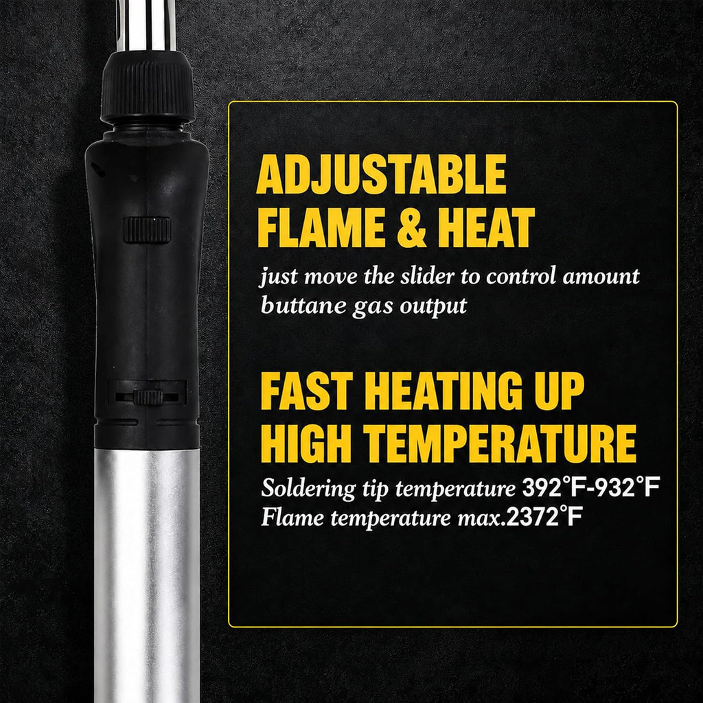 Butane Soldering Iron Kit Self Ignite Gas Torch with 6 Tips | Self-ignite butane soldering torch with adjustable