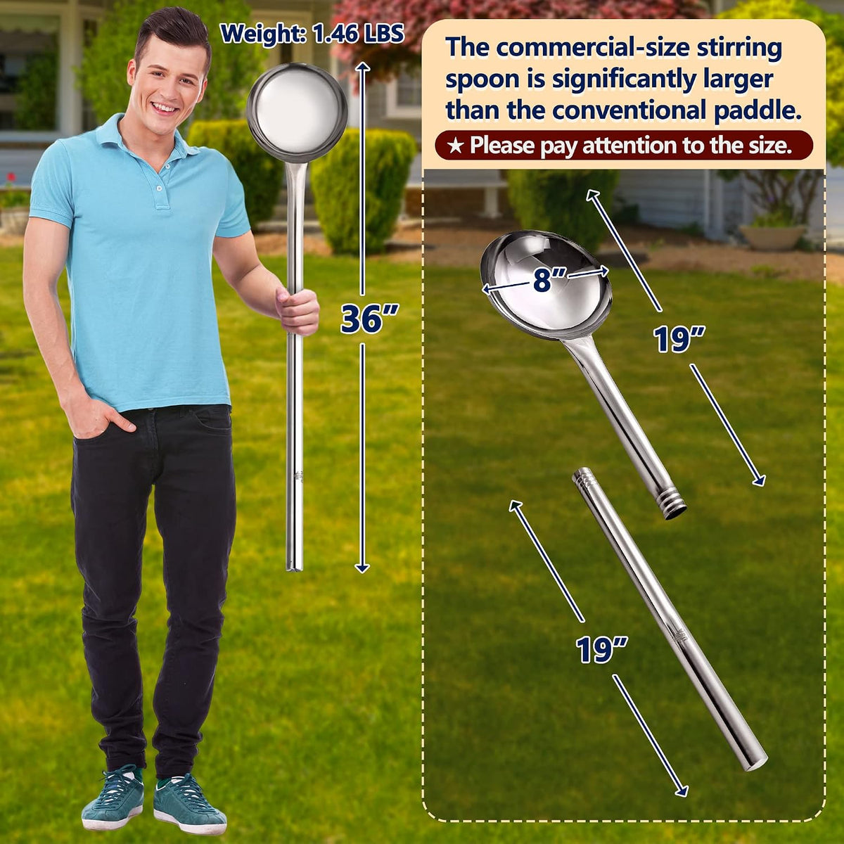 ARC 36 Inch Stainless Steel Mixing ladle with Threads Removable Handle